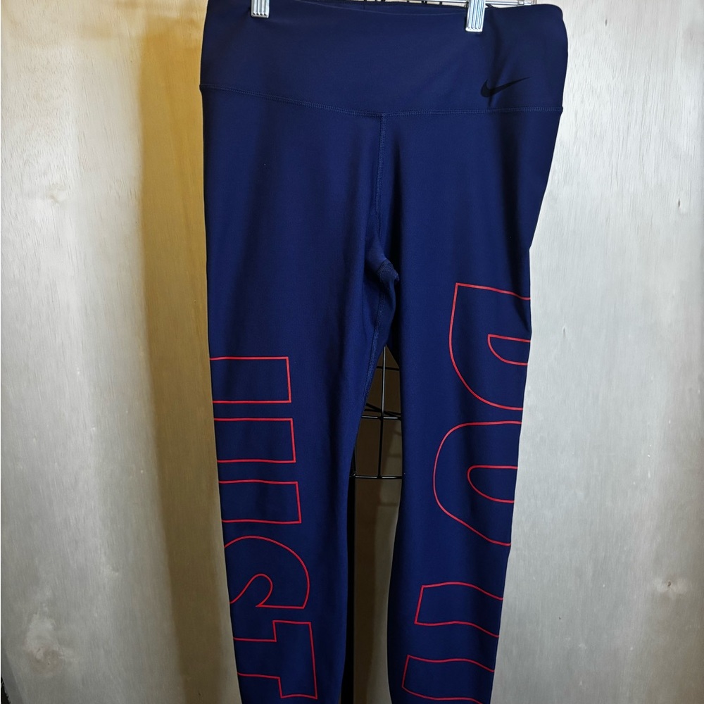 Nike Women's Navy Leggings with Red Accents
